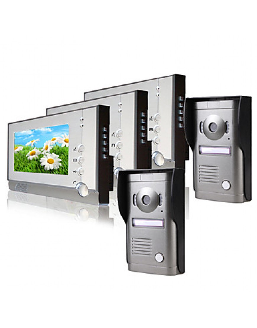 Three 7 Inch MonitorColor Video Door Phone System(2Alloy Weatherproof Cover Camera)