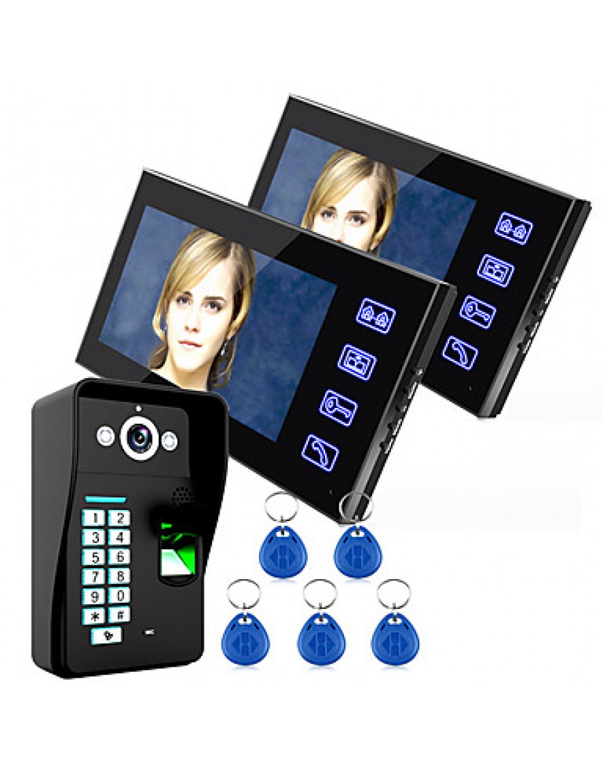 Touch Key 7 Lcd Fingerprint Video Door Phone Intercom System Wth fingerprint access control 1 Camera2 Monitor