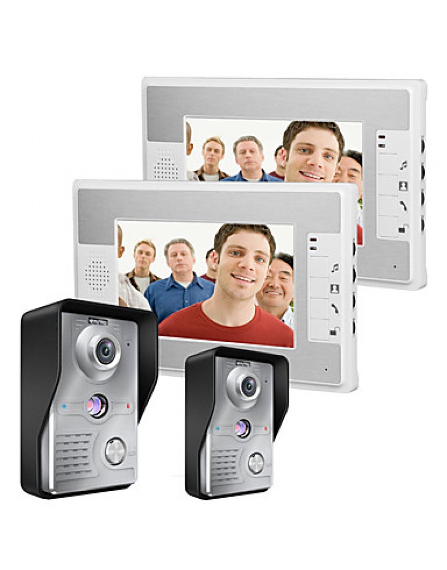 7 Inch Video Door Phone Doorbell Intercom Kit 2-camera 2-monitor Night Vision