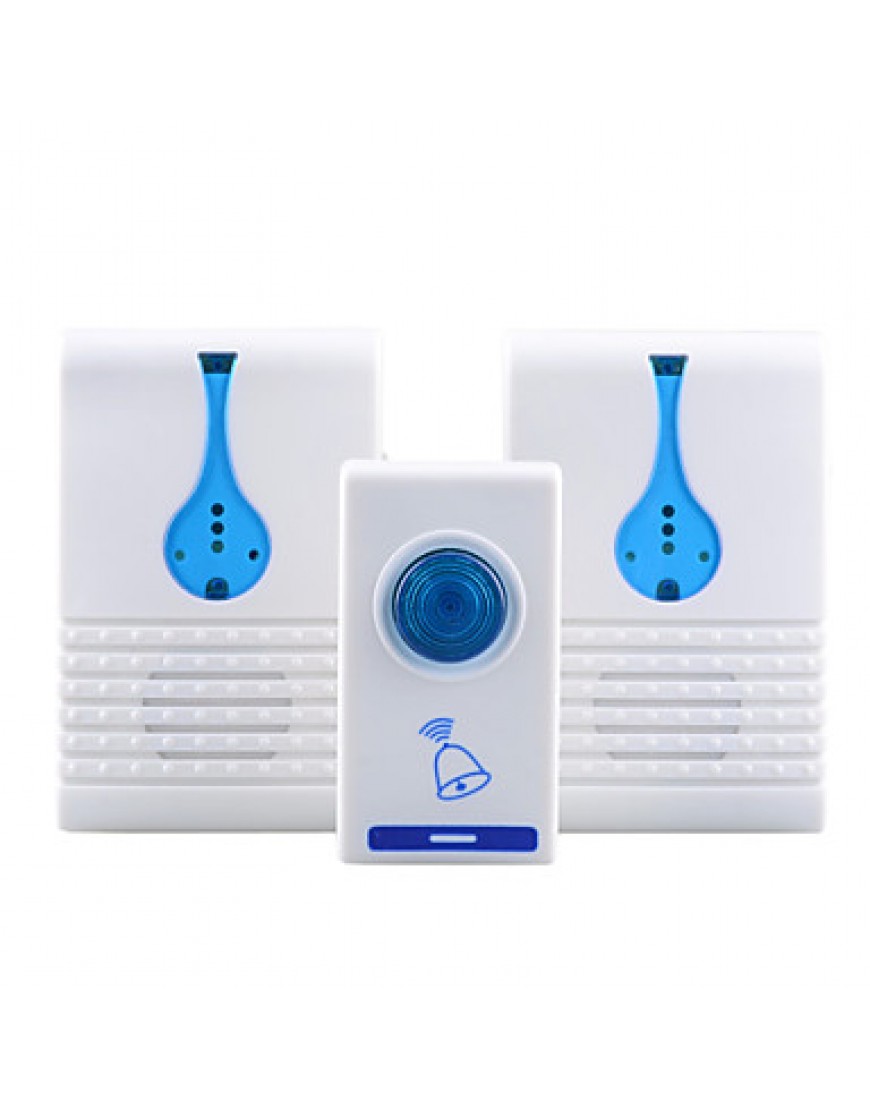 501K3 32-Melody Wireless Remote Control Transmitter + 2 Receivers Doorbell Set - White + Blue