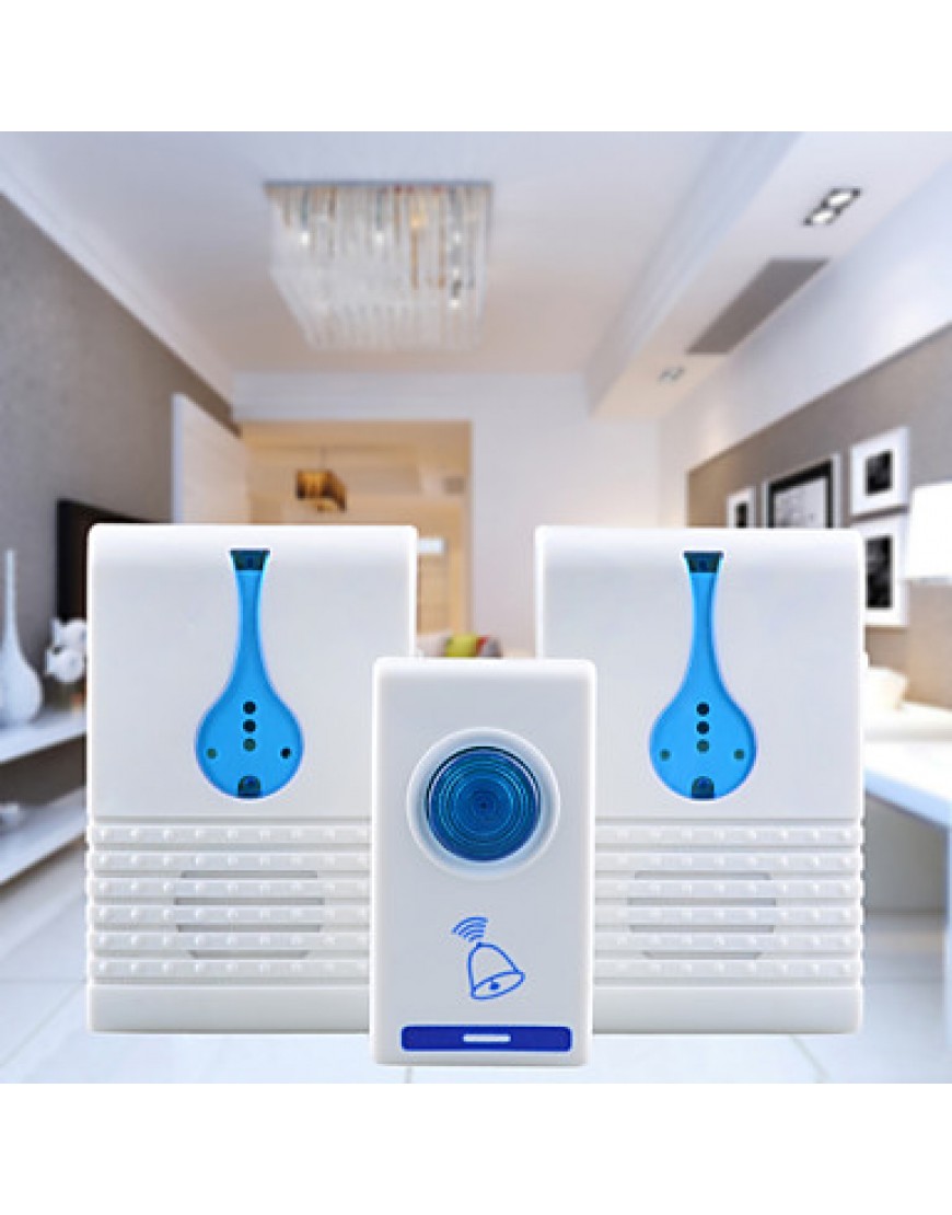 501K3 32-Melody Wireless Remote Control Transmitter + 2 Receivers Doorbell Set - White + Blue