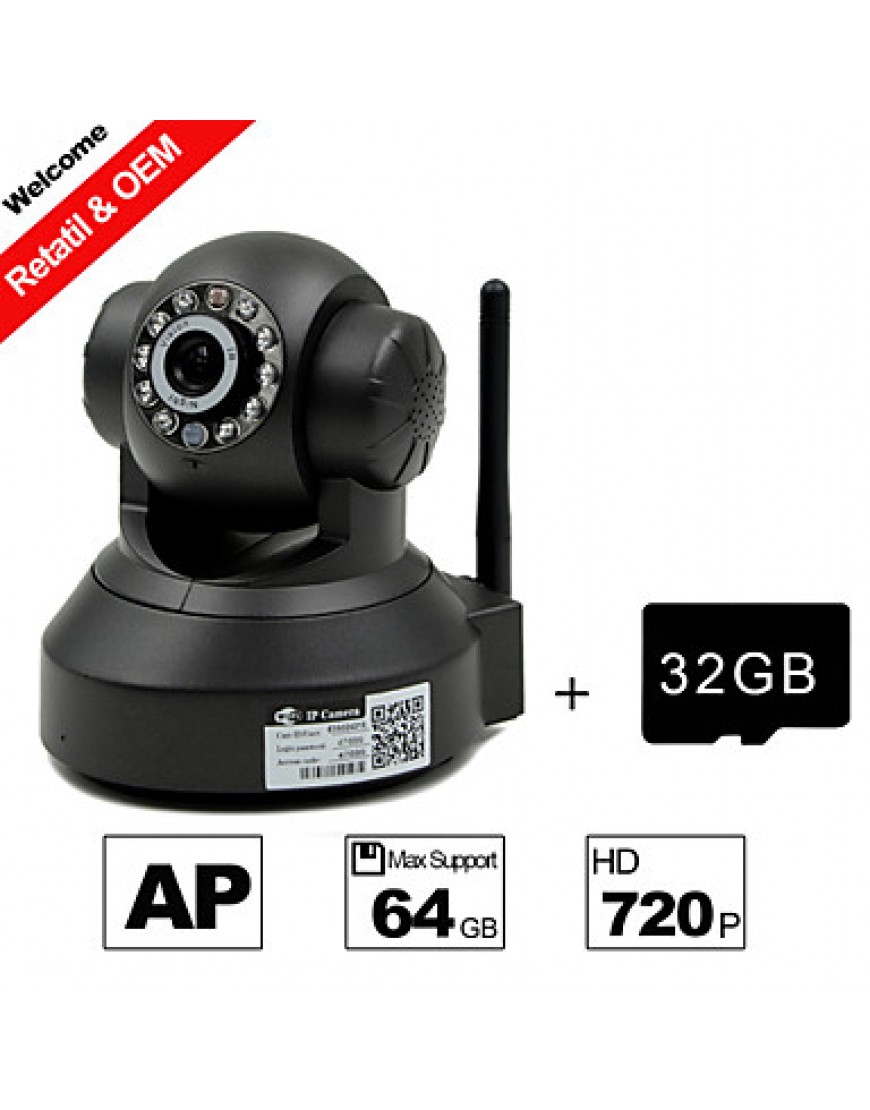 32GB TF Card and H.264 WIFI Camera IP HD 720P 1.0M Pixels PTZ IR Night Vision Wired or Wireless Camera WIFI