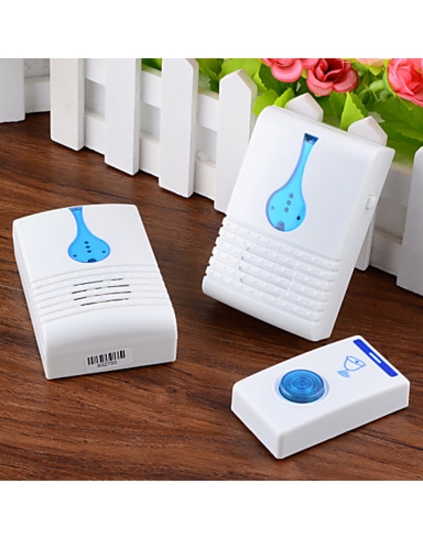 501K3 32-Melody Wireless Remote Control Transmitter + 2 Receivers Doorbell Set - White + Blue