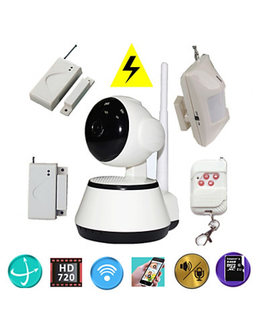 H.264 1.0MP HD 720P IP Camera P2P Pan IR Cut TF Card WiFi Network IP Security System With Wireless Alarm Detector